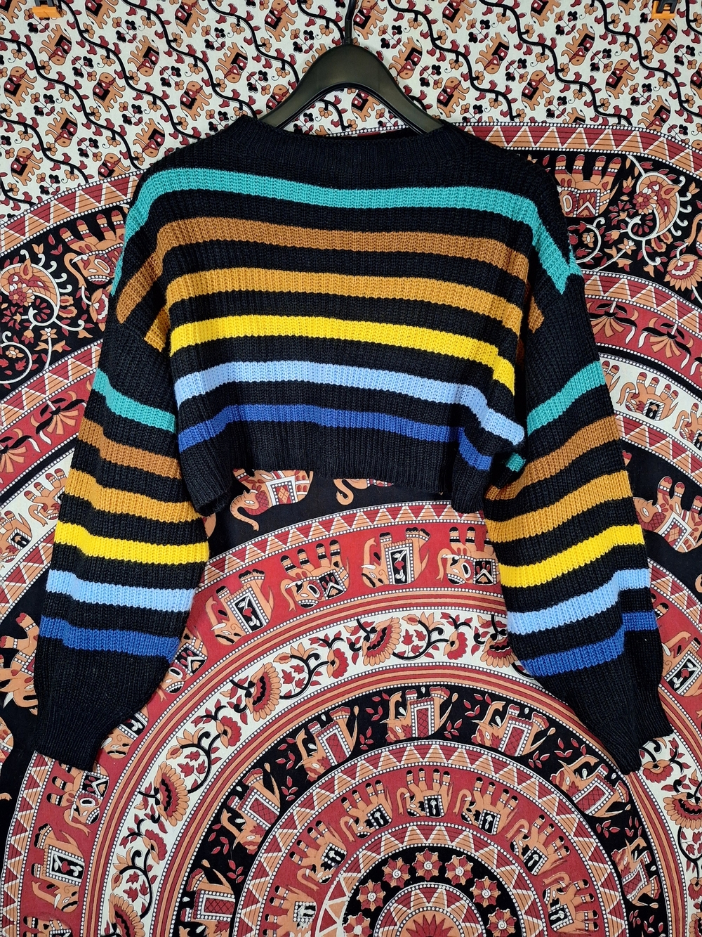 Shein Rainbow Stripe Knit Cropped Drop Shoulder Sweater